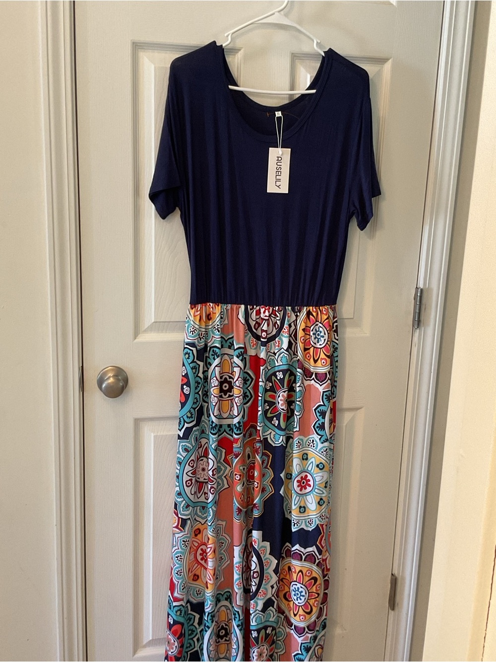 Auselily NWT Womens Blue/Multi-Color Size XL Ankle Length Dress